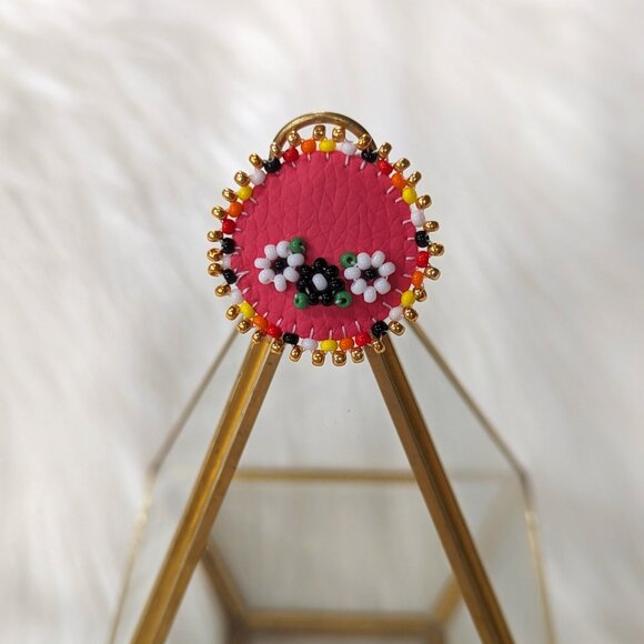 Cute Flowers Beaded on Vegan Leather - Pink - Picture 3 of 3